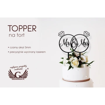 Topper na tort ślubny - Mr&Mrs - TOP033
