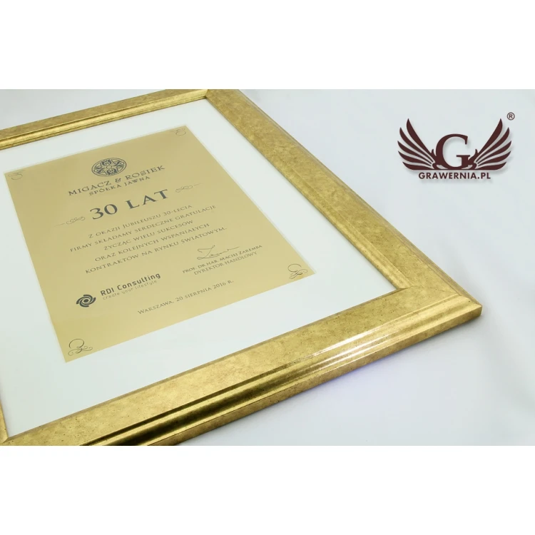 Złoty dyplom w złotej ramie - poziomy lub pionowy - DWR1